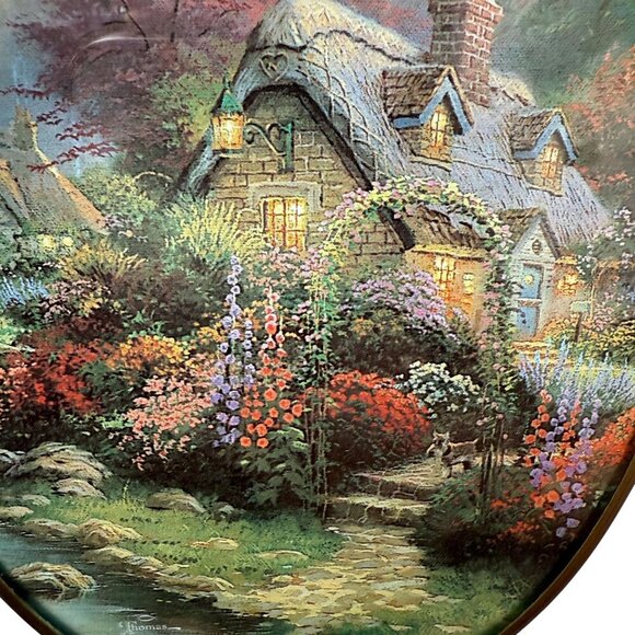 Thomas Kinkade Stained Glass Country Cottage Scene Oval 6.5" Long Suncatcher - Picture 2 of 8